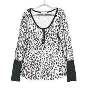 LUUKSE Animal Print Long Sleeves Button‎ Henley Top Womens XL